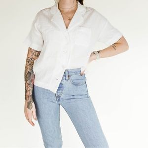 madewell white cotton button down blouse